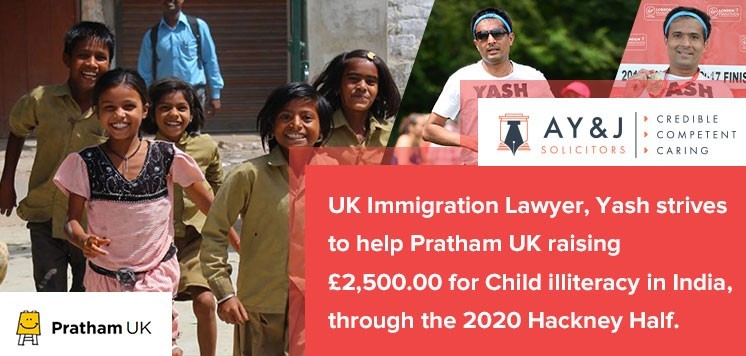 UK Immigration Lawyer, Yash Strives To Help Pratham UK Raising £2,500.00 For Child Illiteracy In India, Through The 2020 Hackney Half.