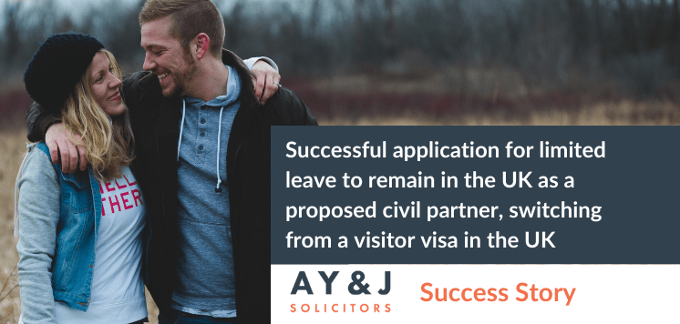 Successful application for limited leave to remain in the UK as a proposed civil partner, switching from a visitor visa in the UK