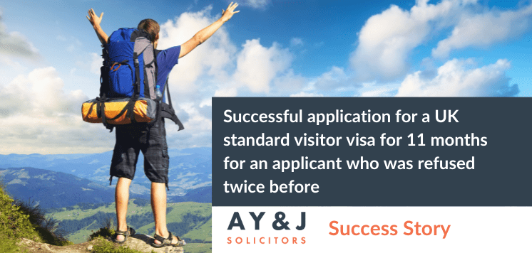 Successful application for a UK standard visitor visa for 11 months for an applicant who was refused twice before